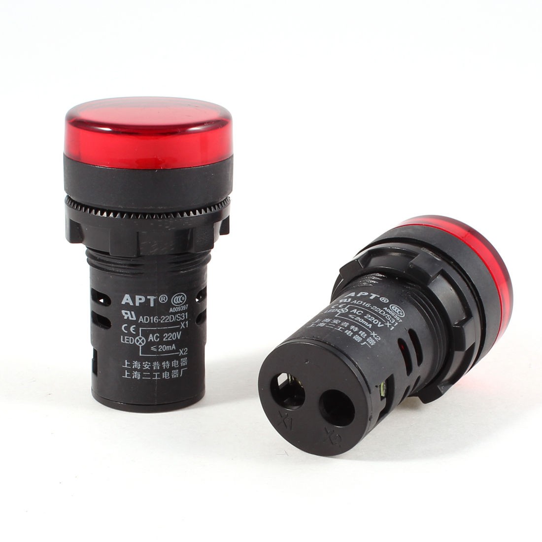 2 Pcs AC380V 22mm Diameter Thread Red LED Indicator Light for Electronic Machine