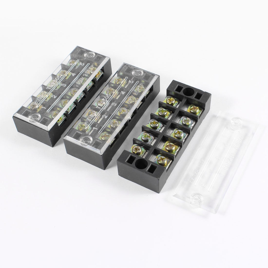 3 Pcs 600V 25A 5 Positions 5P Dual Rows Covered Barrier Screw Terminal Block