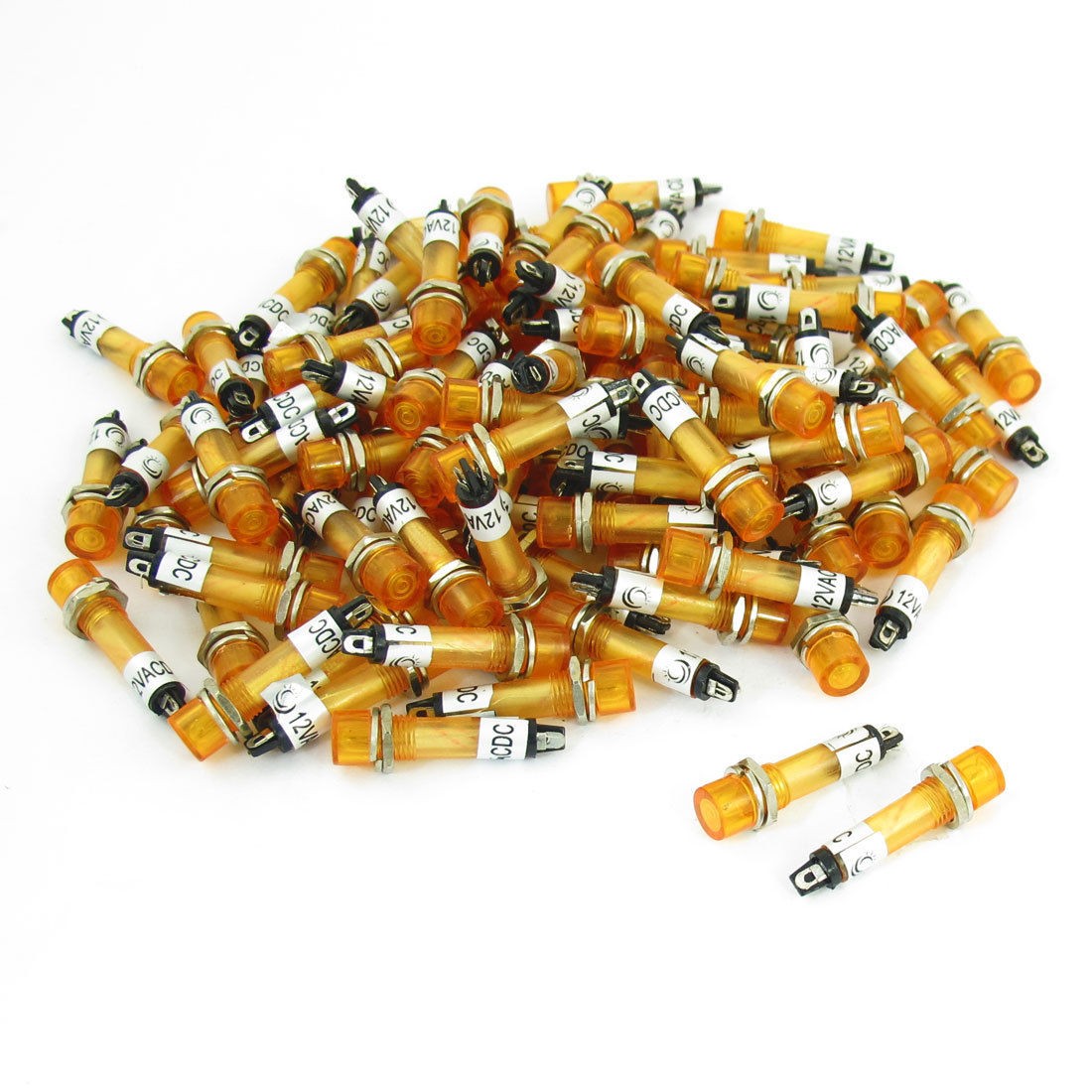 AC DC 12V 2 Pins Terminals Signal Lamps Orange Indicator Lights 100 Pcs