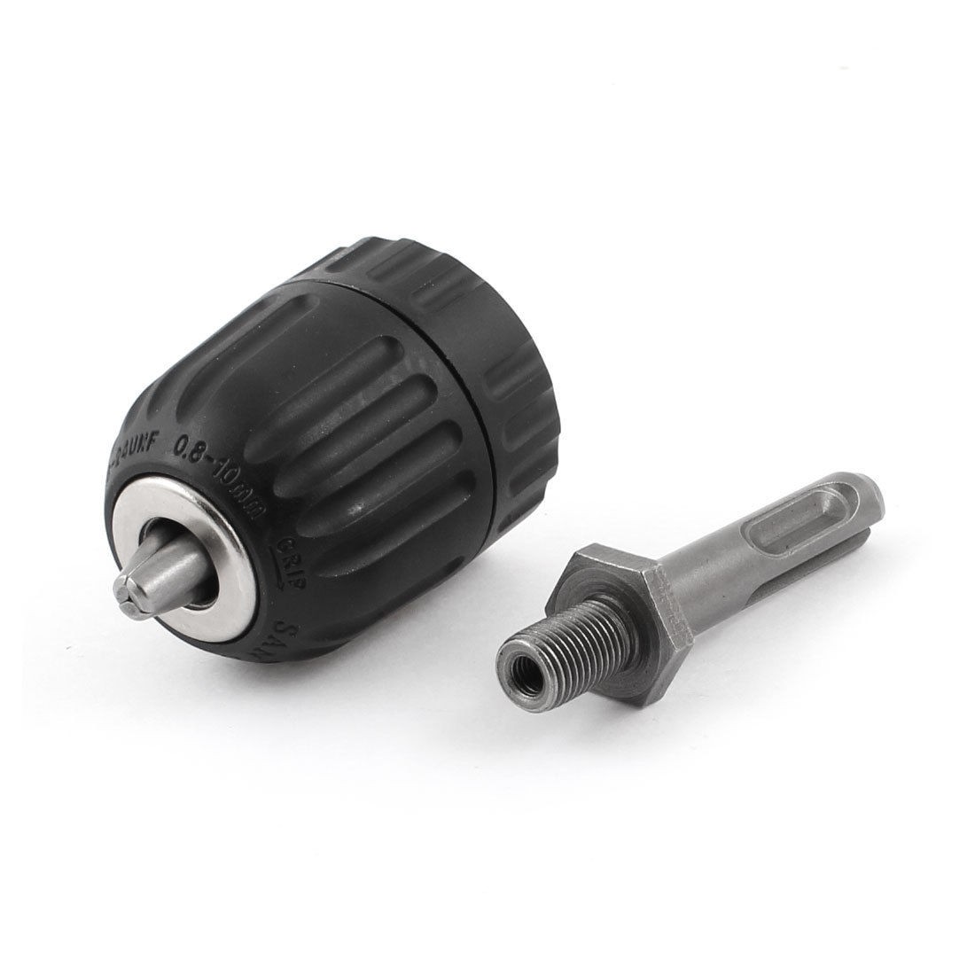 Black Silver Tone Tighten Keyless Chuck w Round Groove Shank Adapter