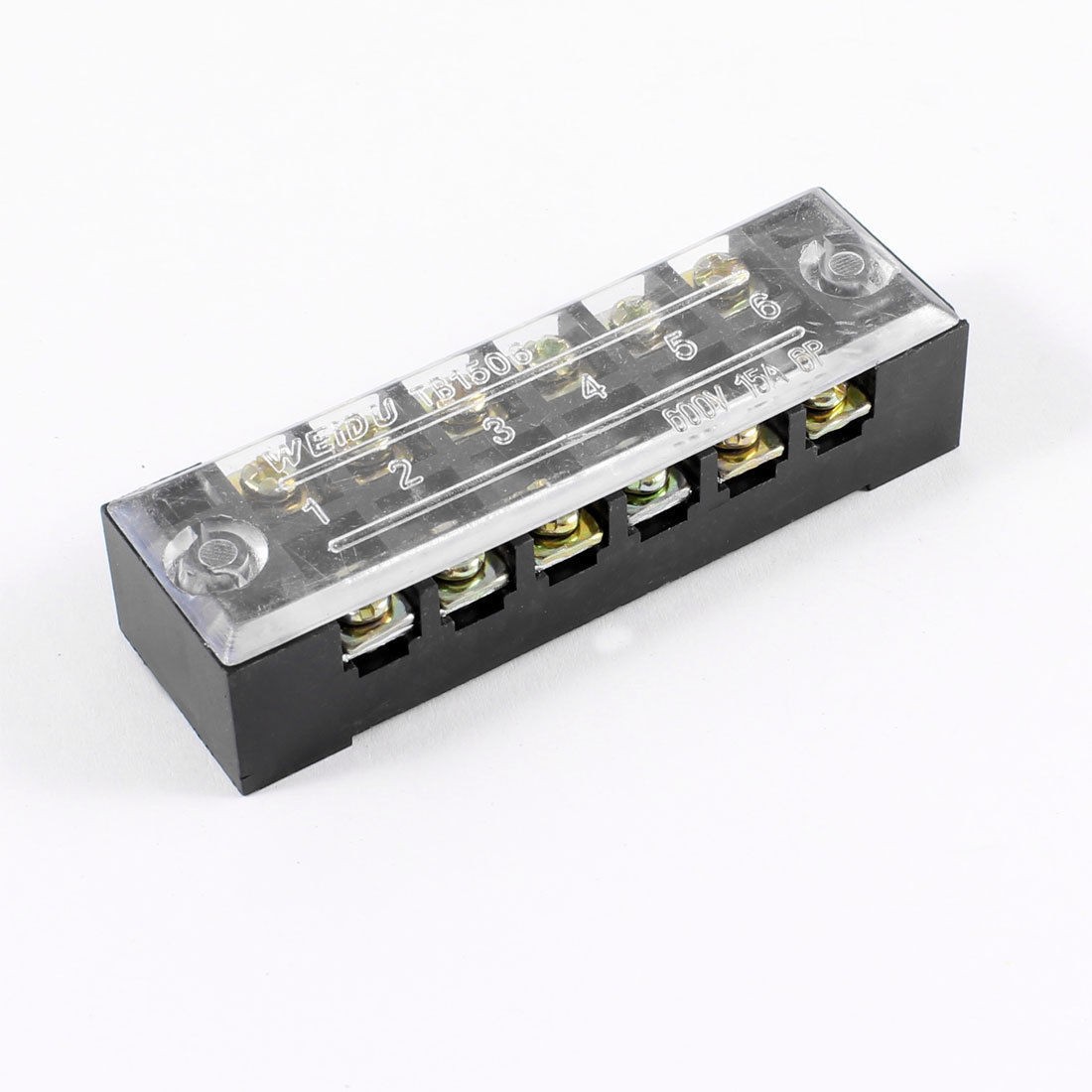 600V 15A Dual Rows 6P 6 Positions Covered Barrier Screw Terminal Block