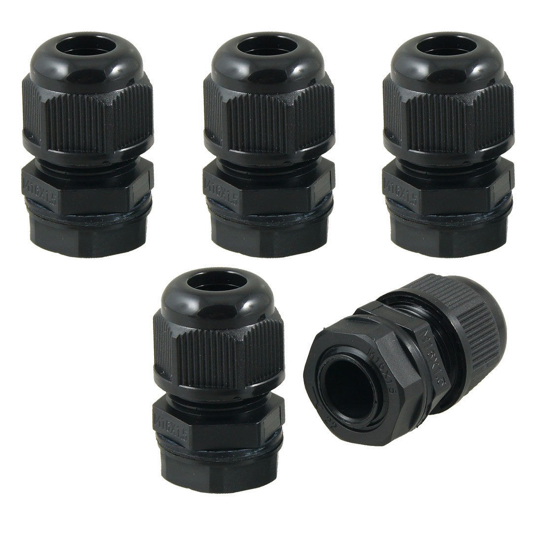 5 Pcs Black Plastic Waterproof M16 x 1.5 4-8mm Diameter Cable Gland