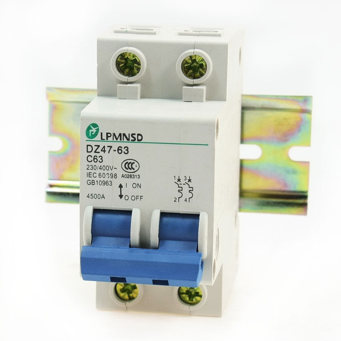 230/400V 63A DZ47-63 Dual Phase 4500A Overload Circuit Breaker w Lead Rail