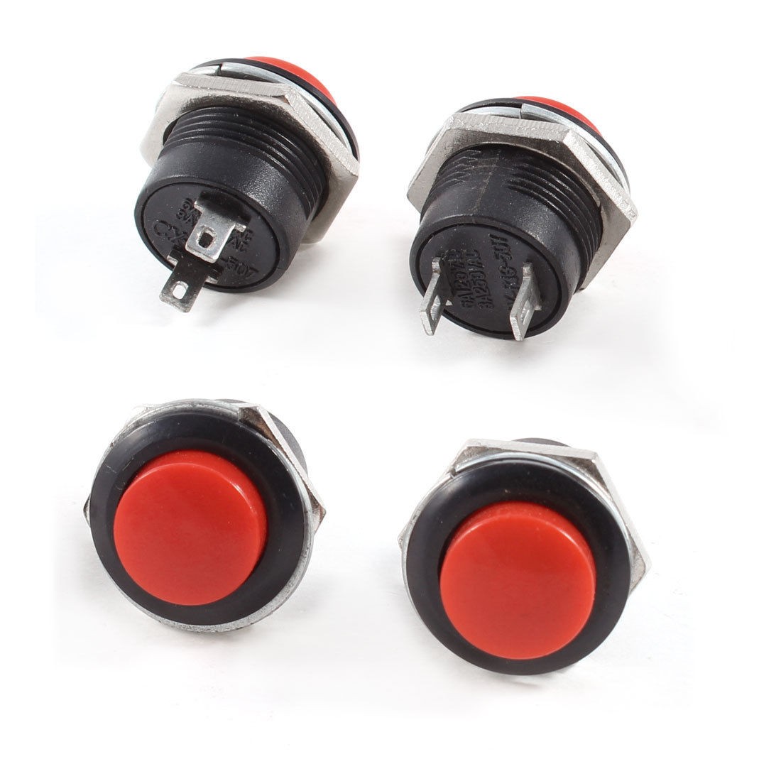 4 Pcs AC 250V/3A 125V/6A SPST 1NO 1NC 2 Pins Momentary Red Push Button Switch
