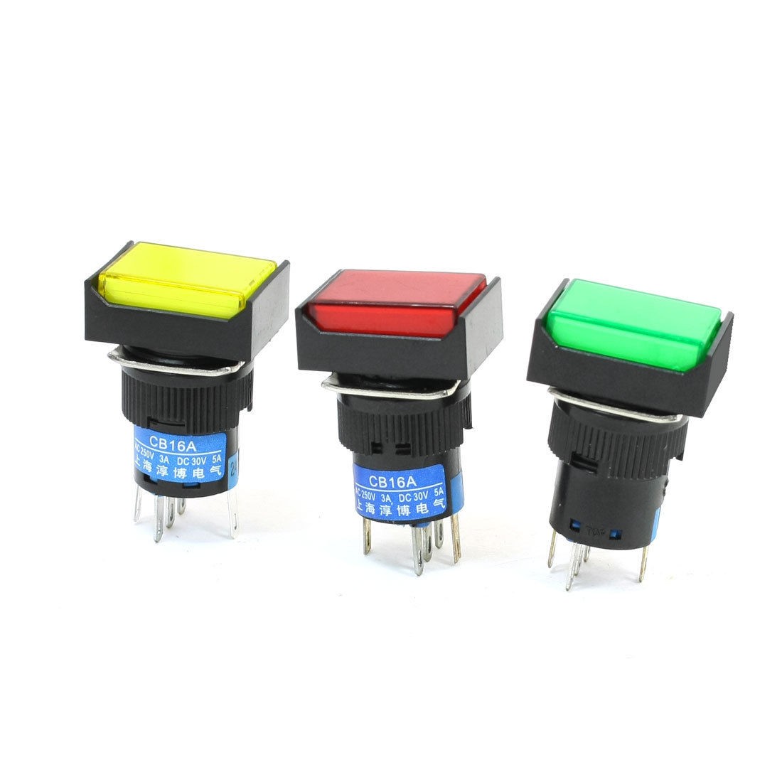 Momentary NO NC Neon Light Rectangle Pushbutton Switch DC 24V 3Pcs