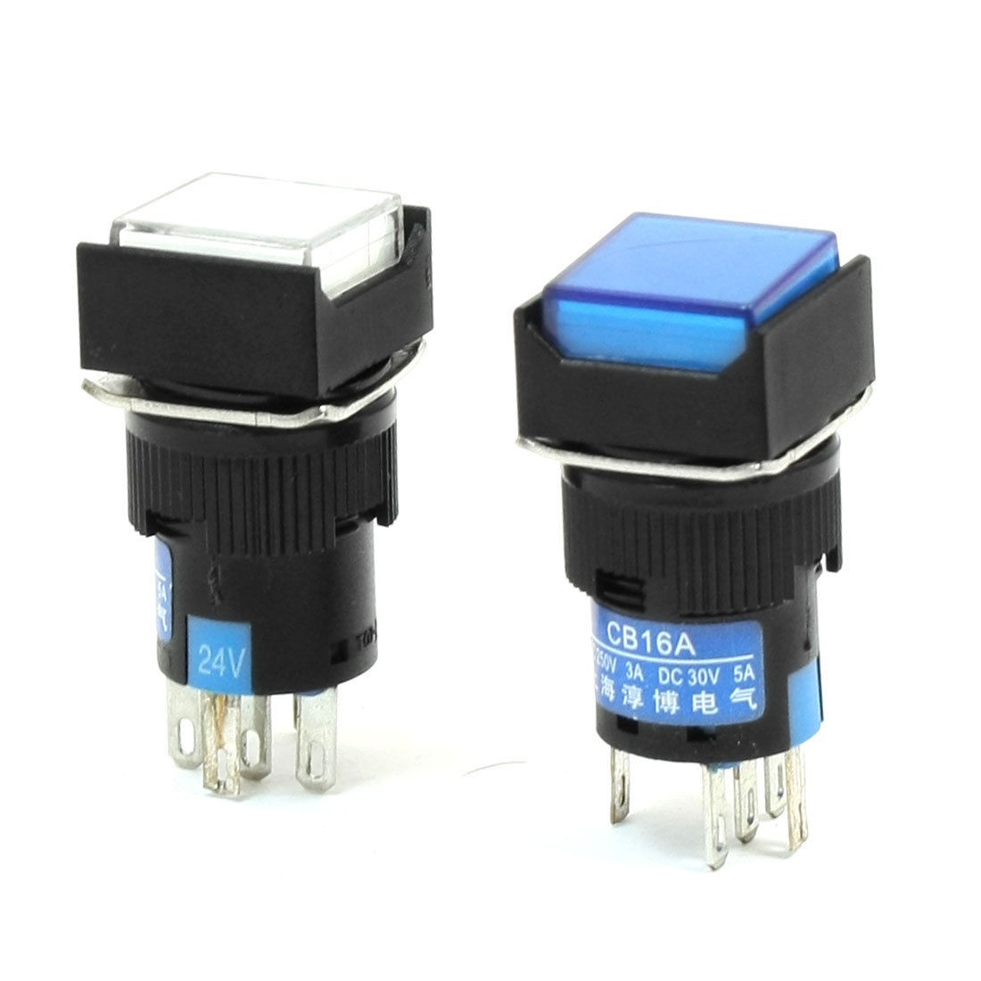 2Pcs NO NC White Blue Lamp Square Momentary Push Button Switch DC 24V