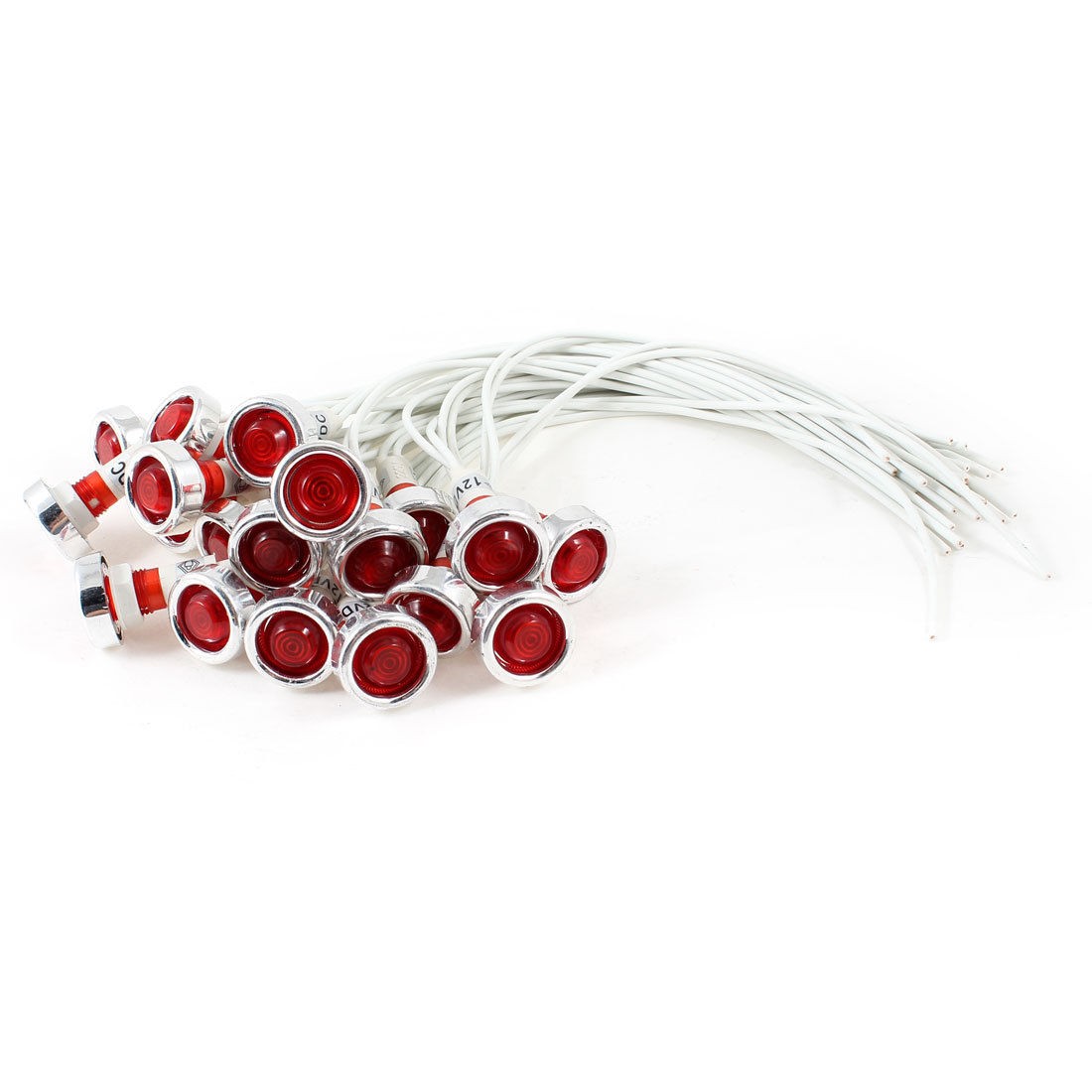 20 Pcs 10mm Mounted Hole White Cable Red Indicator Pilot Light Lamp DC 12V