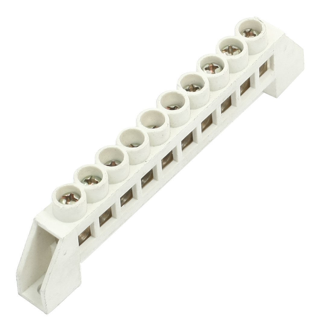 10 Holes Ground Wire Row Copper Tone Terminal Block White 110x11x30mm