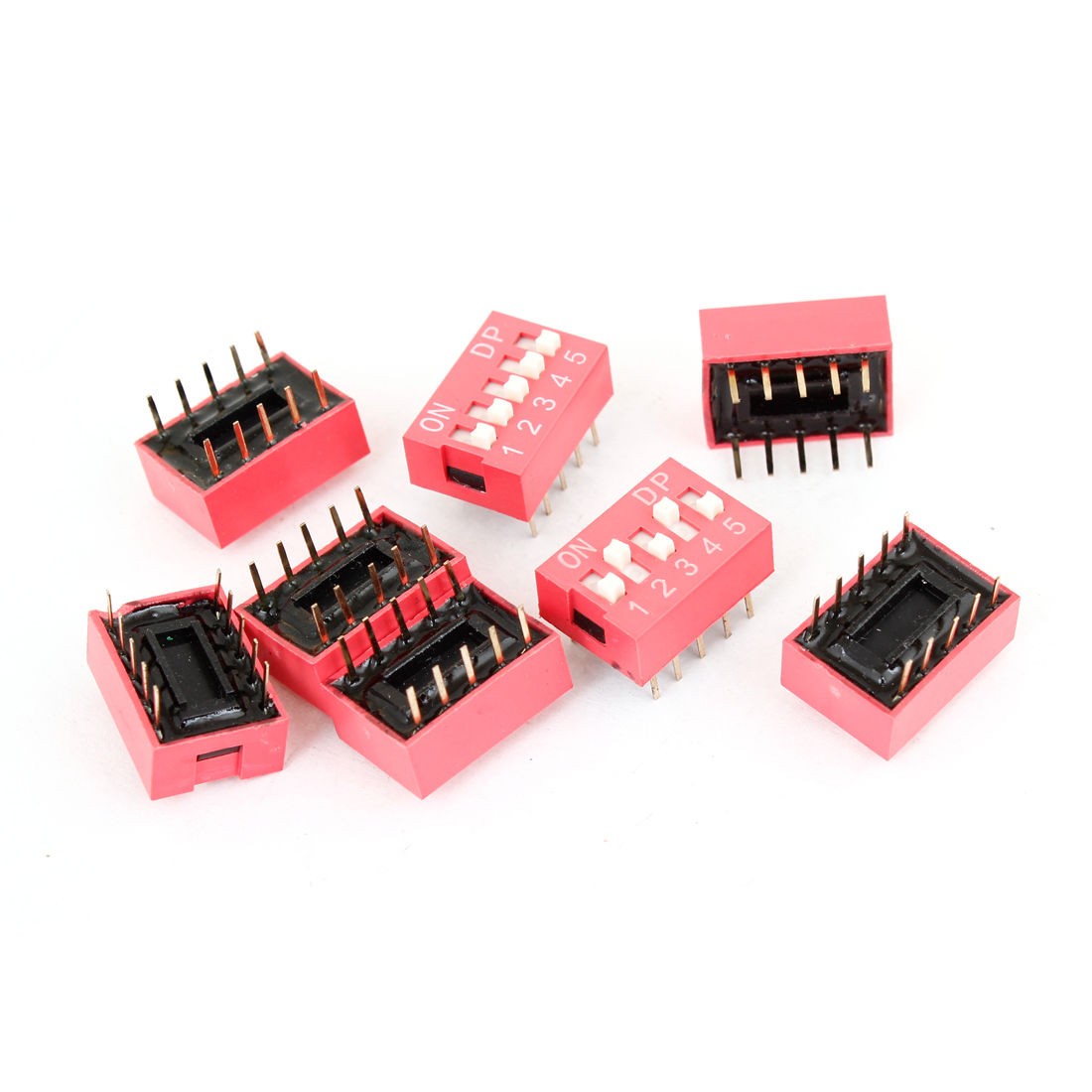 8 Pieces 2.54mm Pitch 5 Position 10 Pins Slide Type DIP Switches Red