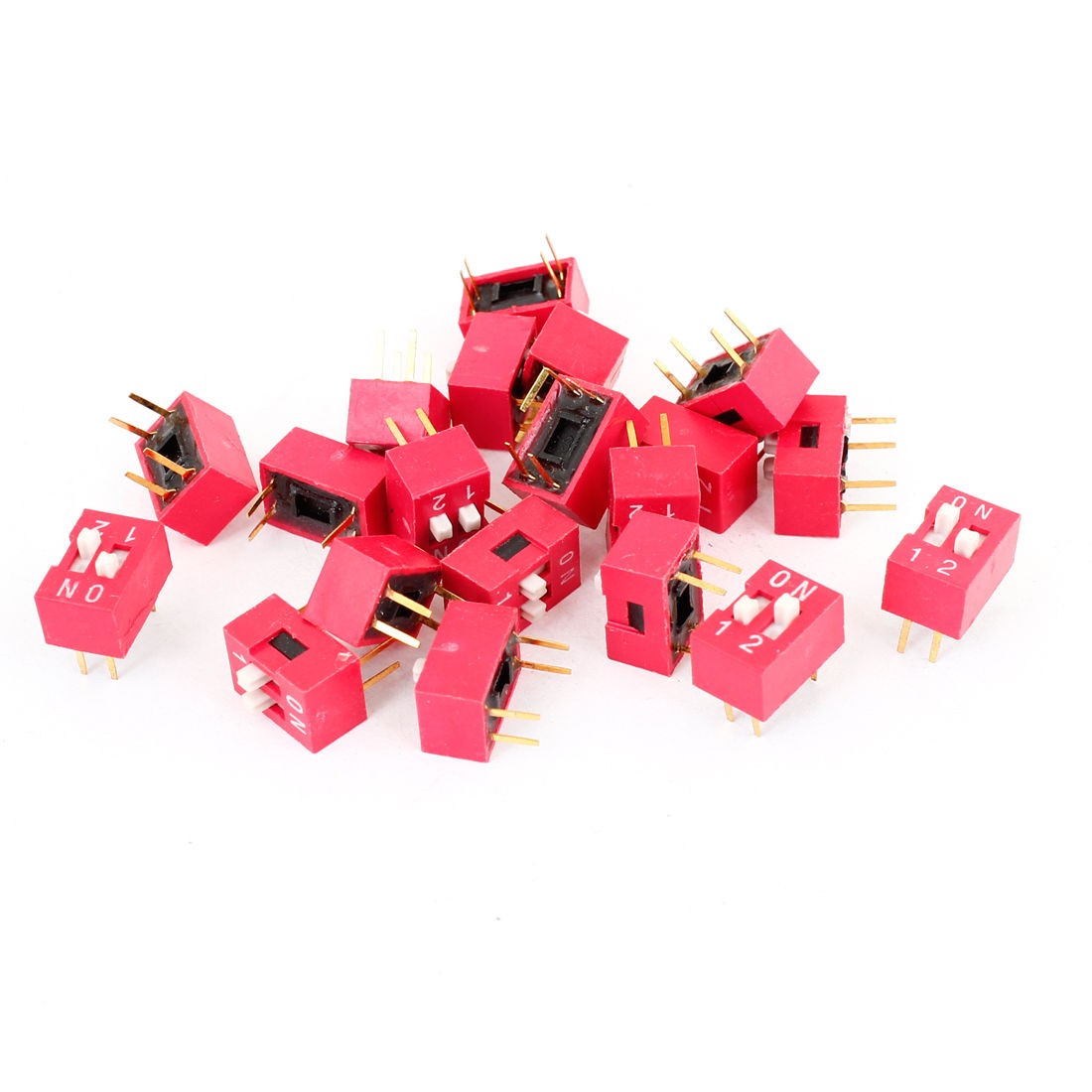 20 Pieces 2.54mm 0.1" Pitch 2 Position 4 Pins Slide Type DIP Switches Red