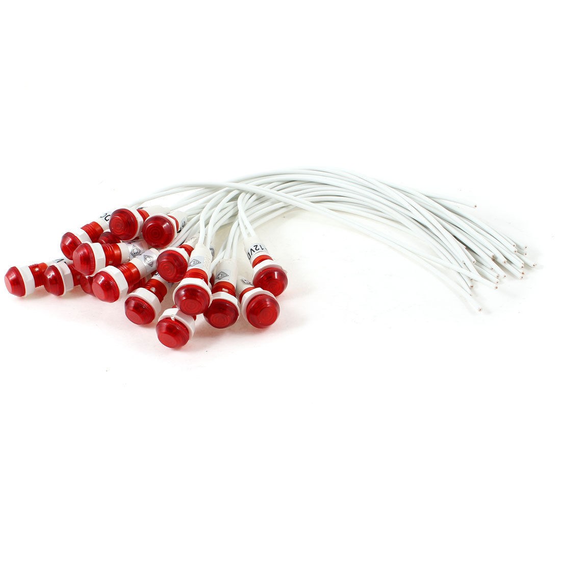 20 Pcs 10mm Hole 2 Wire Cable Red Indicator Pilot Light Lamp DC 12V