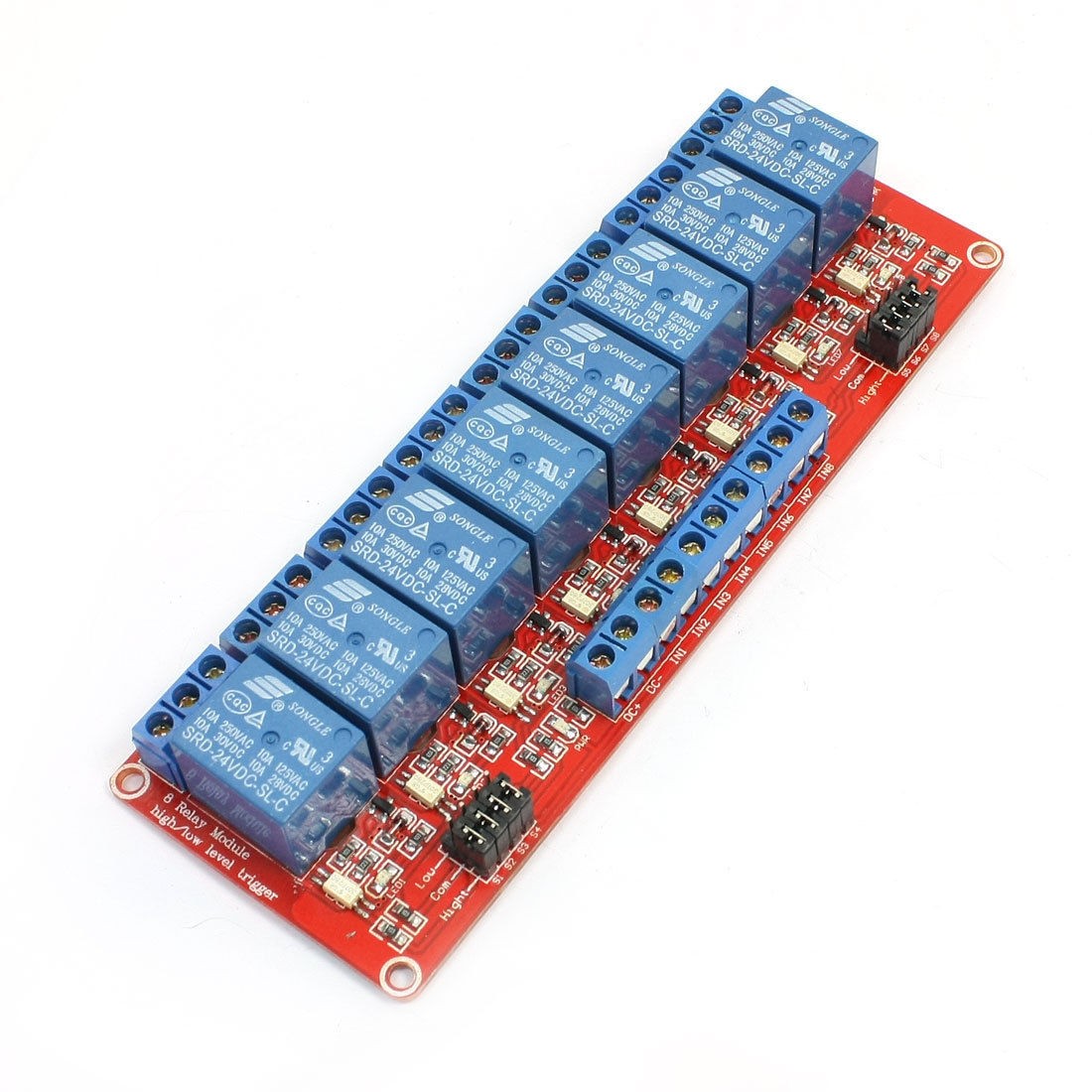 DC 24V 8CH Optocoupler Driver High Low Level Trigger Relay Module Board Red