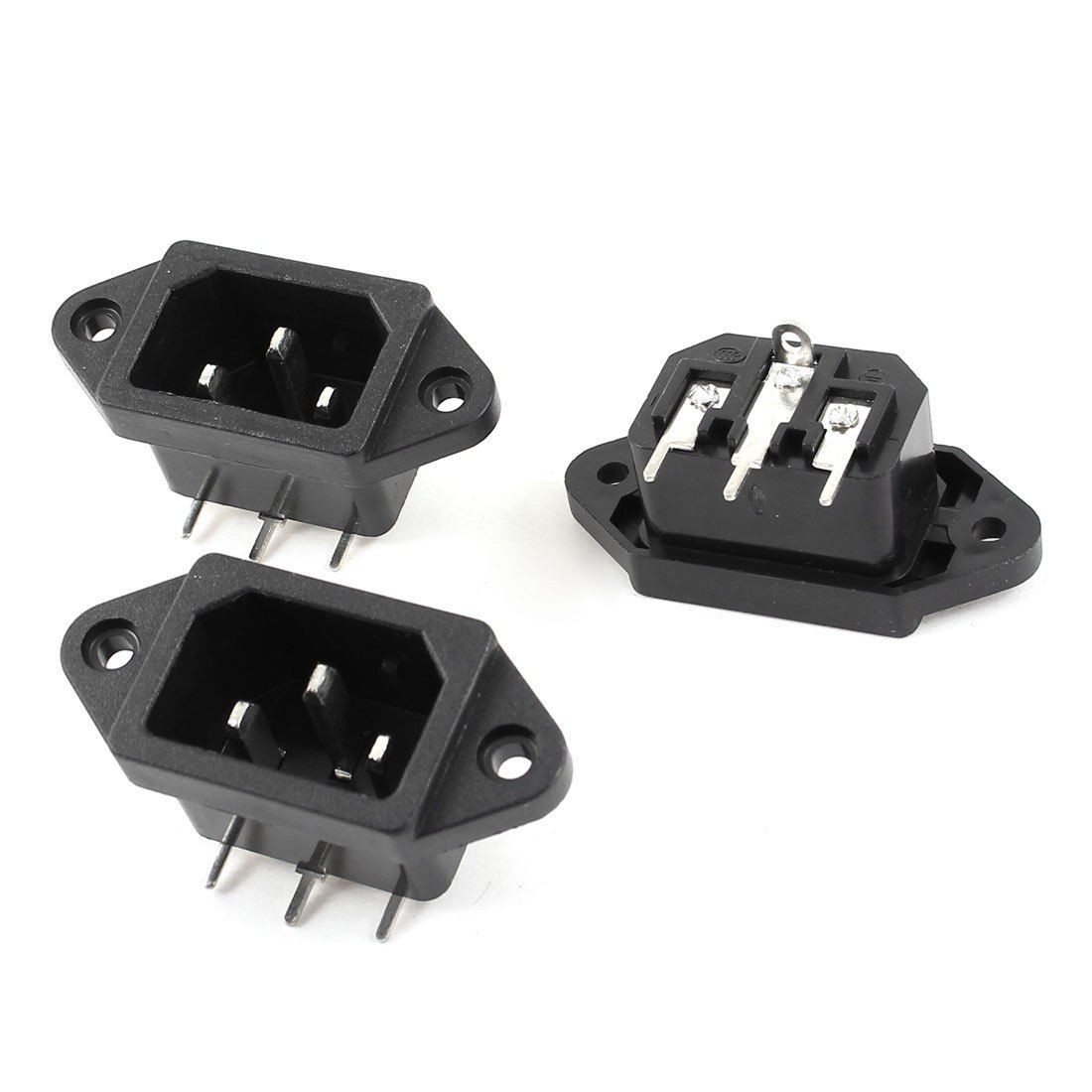 AC250V 10A 3 Pin IEC320 C14 Inlet Male Plug Power Inlet Socket Black 3 Pcs