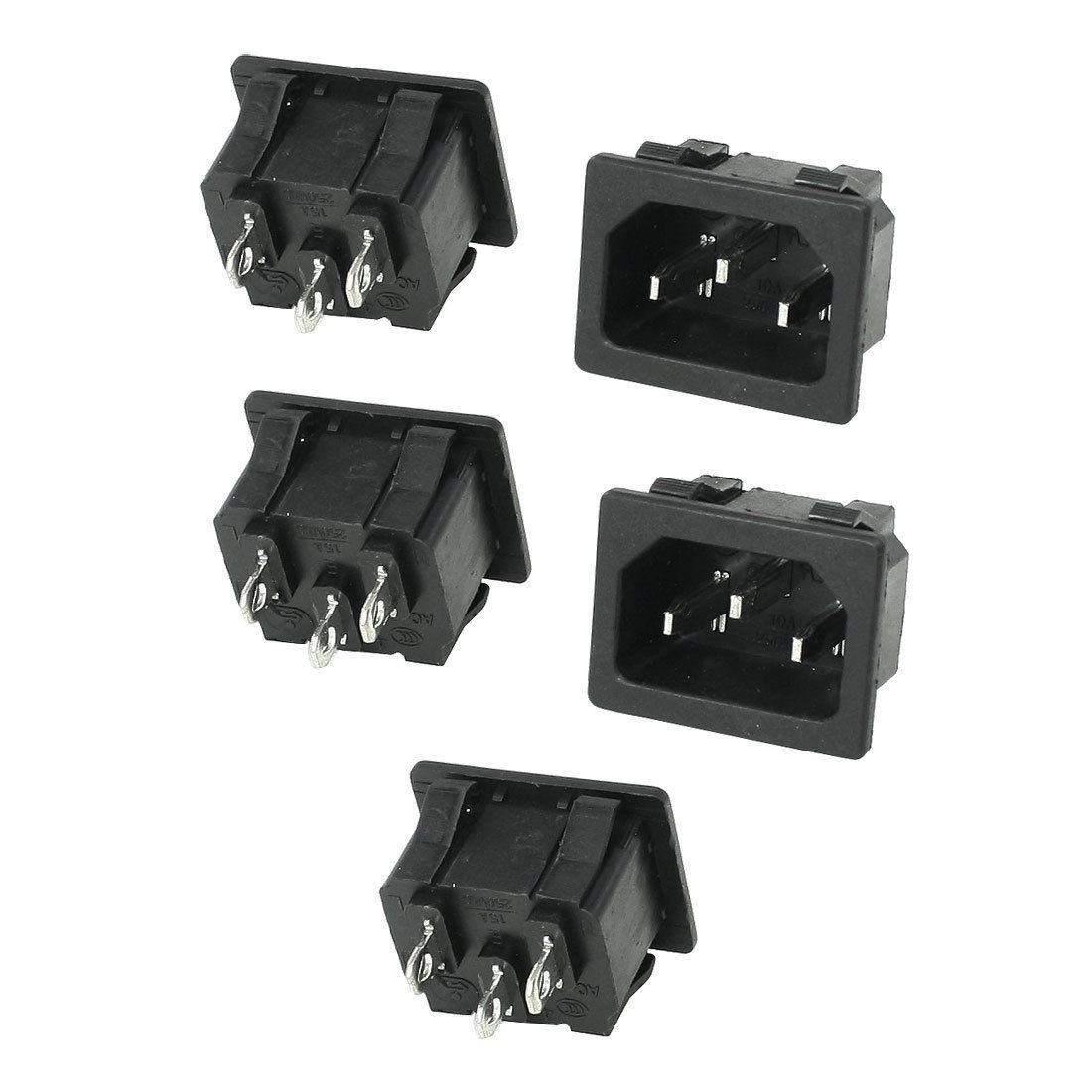 5 Pcs Panel Mounting IEC 60320 Male Power Supply Plug 15A AC 250V