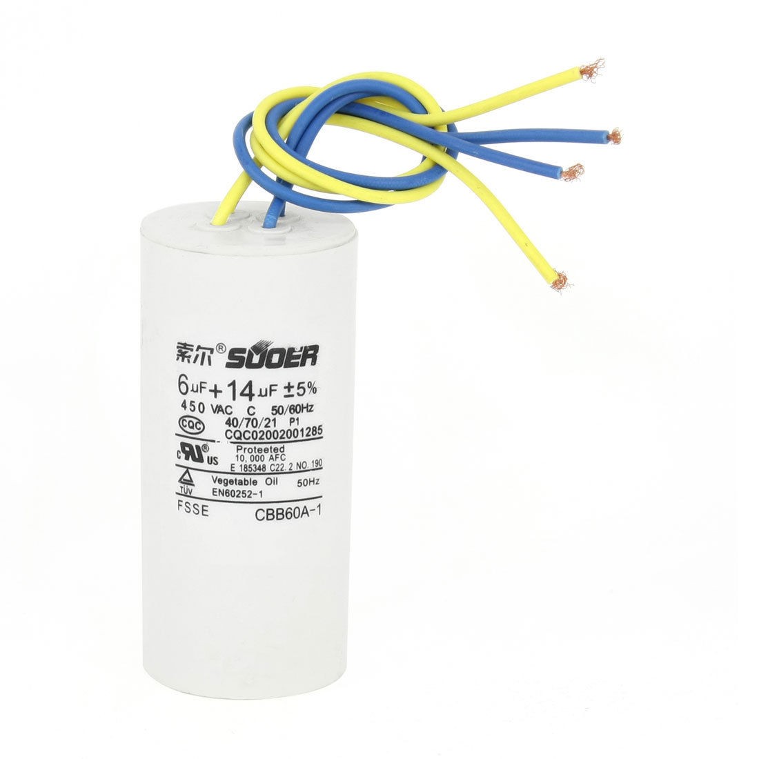 450VAC CBB60A-1 6uF+14uF 4 Wire Air Conditioner White Motor Capacitor