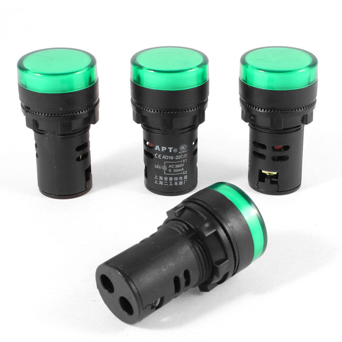 4 Pcs AC 380V 22mm Diameter Mounting Thread Industrial Pilot Light Lamp Green
