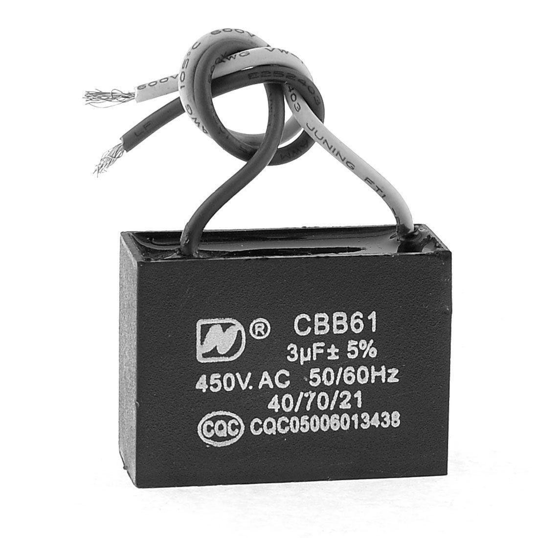 CBB61 AC 450V 3uF 5% Tolerance 2-Wired Motor Running Capacitor