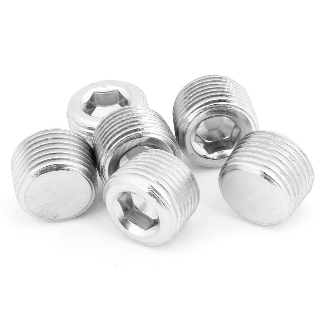 6 Pcs Hexagonal Head Socket 3 8"PT Male Thread Dia Pipe Plug Fitting Silver Tone