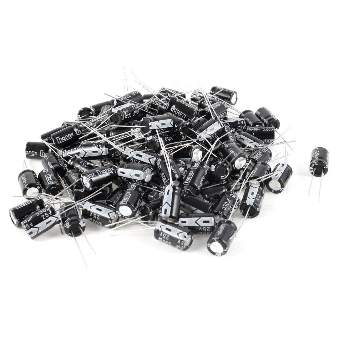 100 Pcs 330uF 25V 105C Radial Electrolytic Capacitors Black 8x12mm