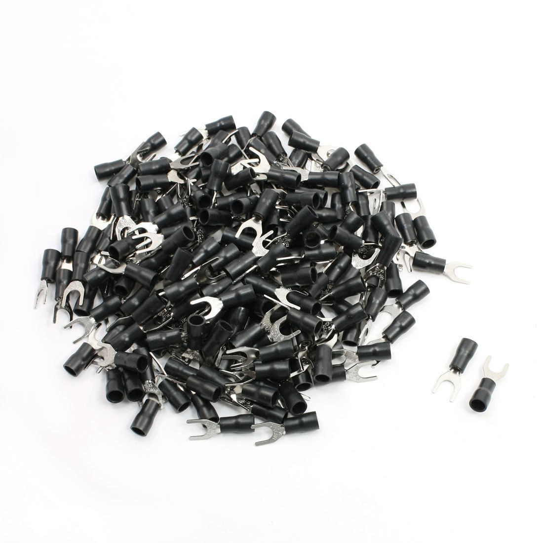 200 Pcs Pre Insulated Fork Terminals Connectors for 1/4" Bolt AWG 14-12 Wire