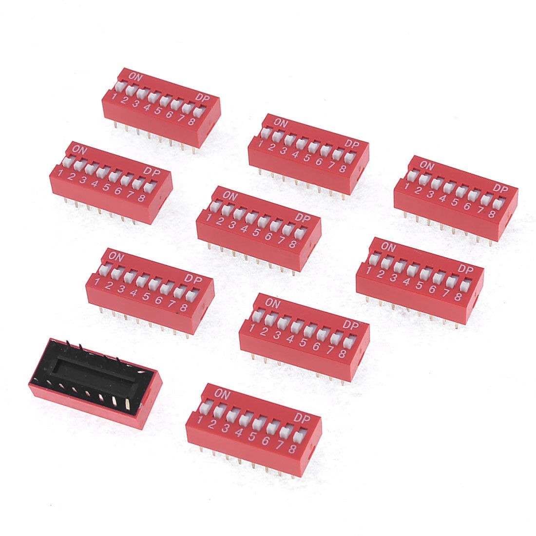 10 Pcs 2.54mm Pin 2 x 8 Pins 8 Position Slide Style DIP Switches Red