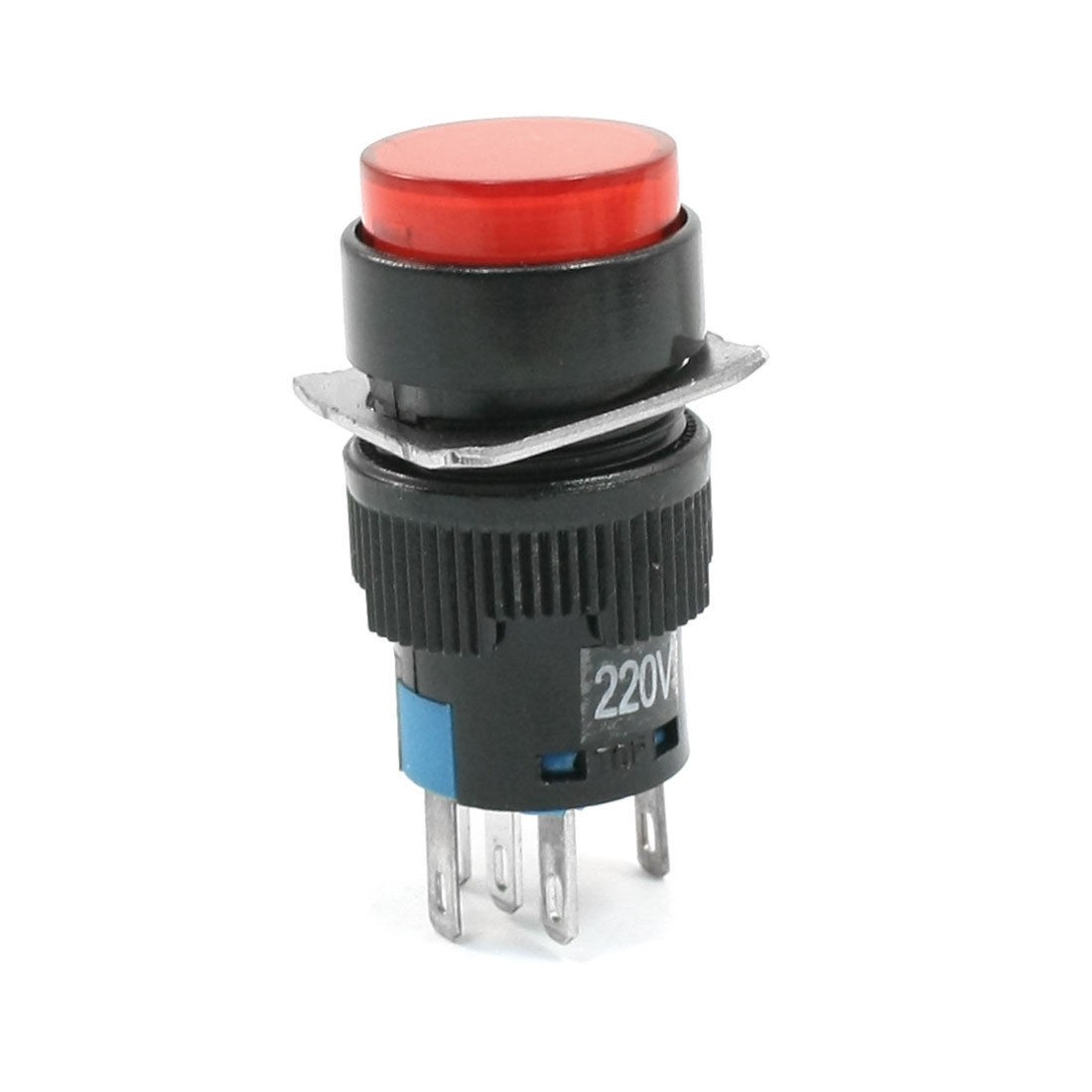 Panel Mounting Latching SPDT Red Indicator 5Pin Push Button Switch