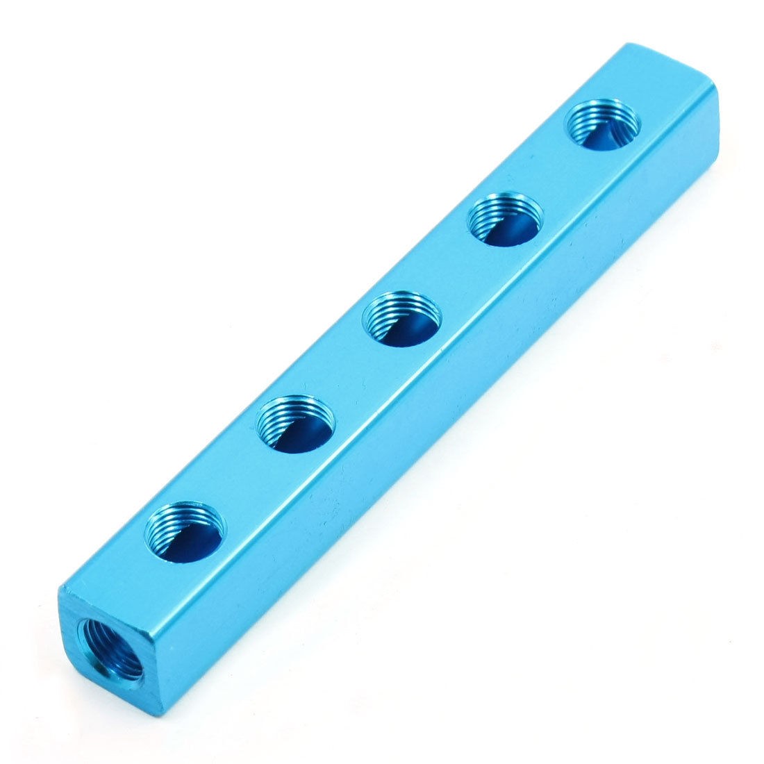 Blue 1/4"PT Thread Aluminum Alloy Manifold Block Splitter 5 Way 8 Ports