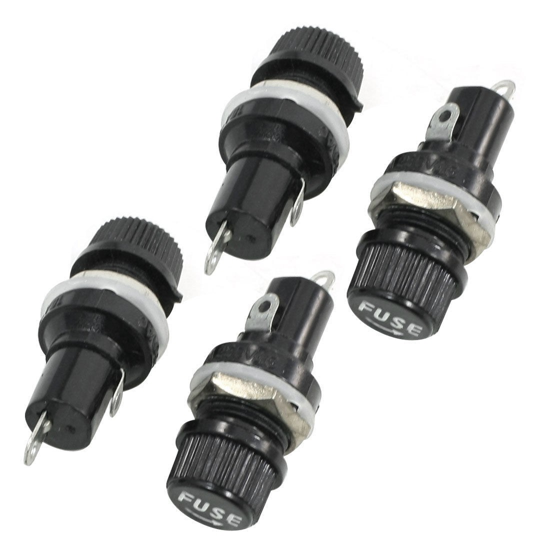 4 Pcs Black 2 Pin Terminals Panel Mounting 5 x 20mm Fuse Holder