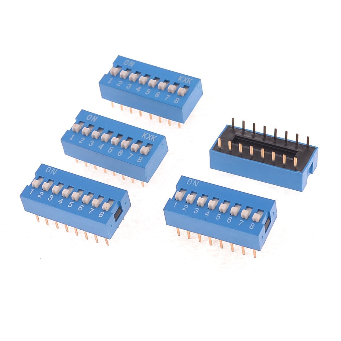 5 Pcs 2.54mm Pin Pitch 2 x 8 Pins 8 Position Slide Style DIP Switches Blue