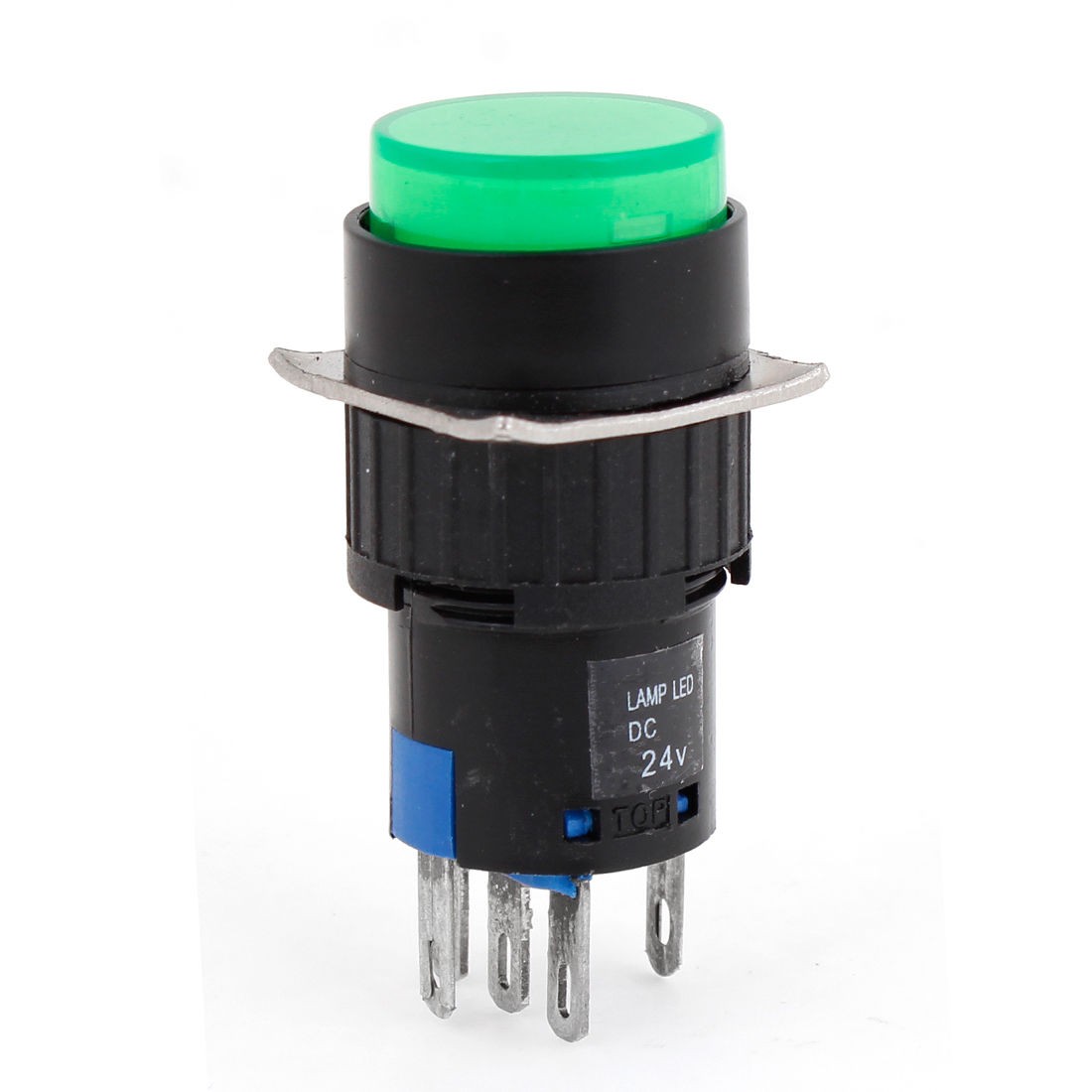 SPDT Round Push Button Switch 5 Pin DC 24V Green Light Lamp Self-Lock