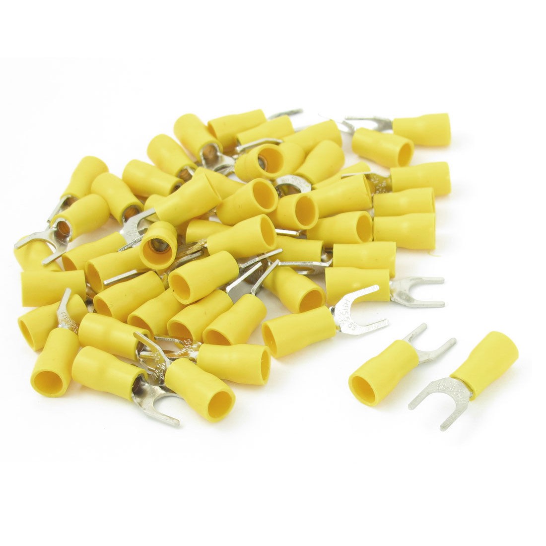 50 Pcs Yellow 6 5mm Bolt Furcate Pre Insulated Fork Terminal AWG12 10