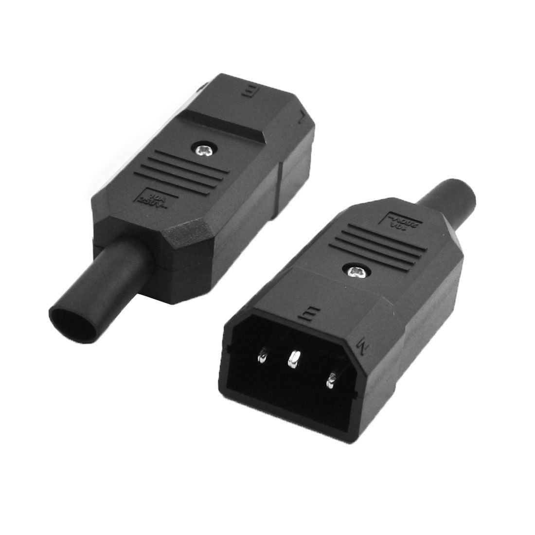 2pcs 250VAC 10A Plastic IEC320 C14 Socket Power Cord Connector Adapter