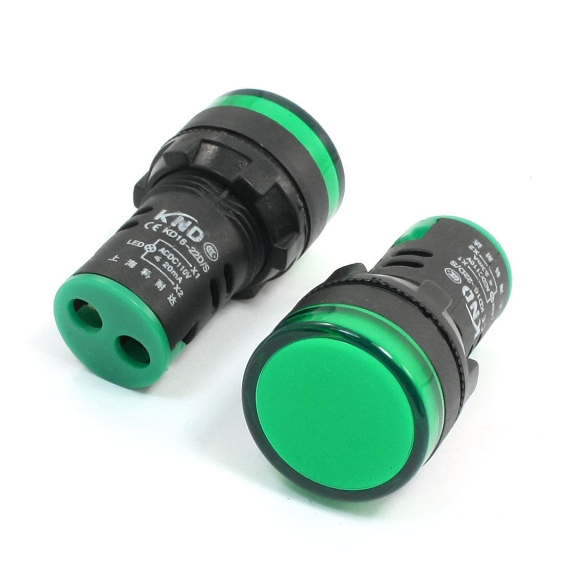 2pcs Plastic Housing Green LED Indicator Signal Lamp AC DC 110V 20mA