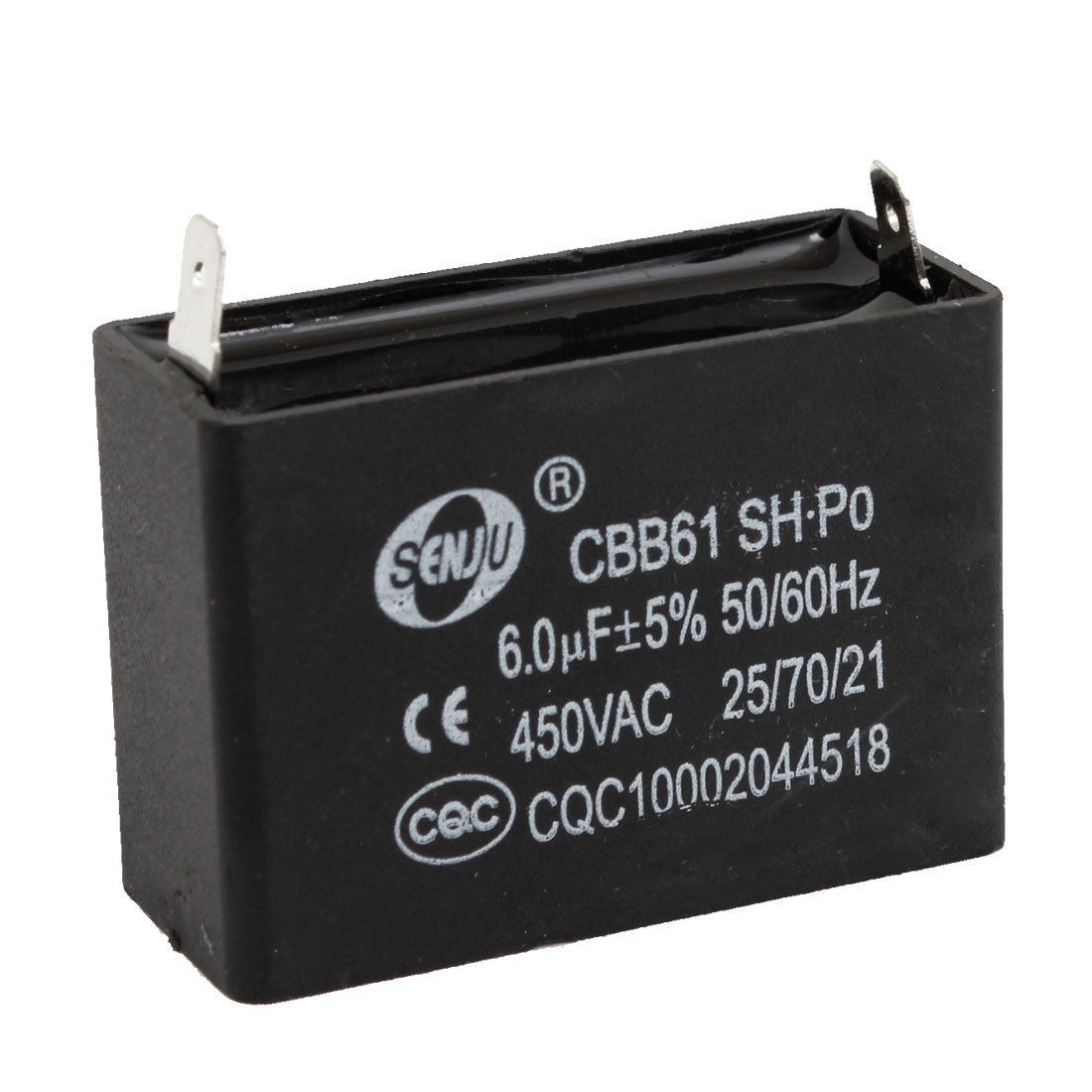 CBB61 6uF 450V AC Polypropylene Film 2 Terminals Motor Capacitor Black