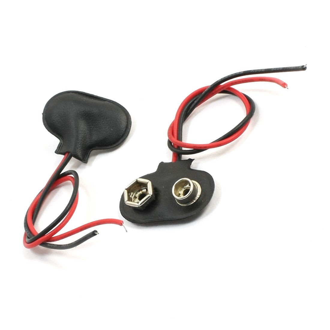 2Pcs Faux Leather Shell 2 Wire Cable 9V Battery Clip Connector Leads