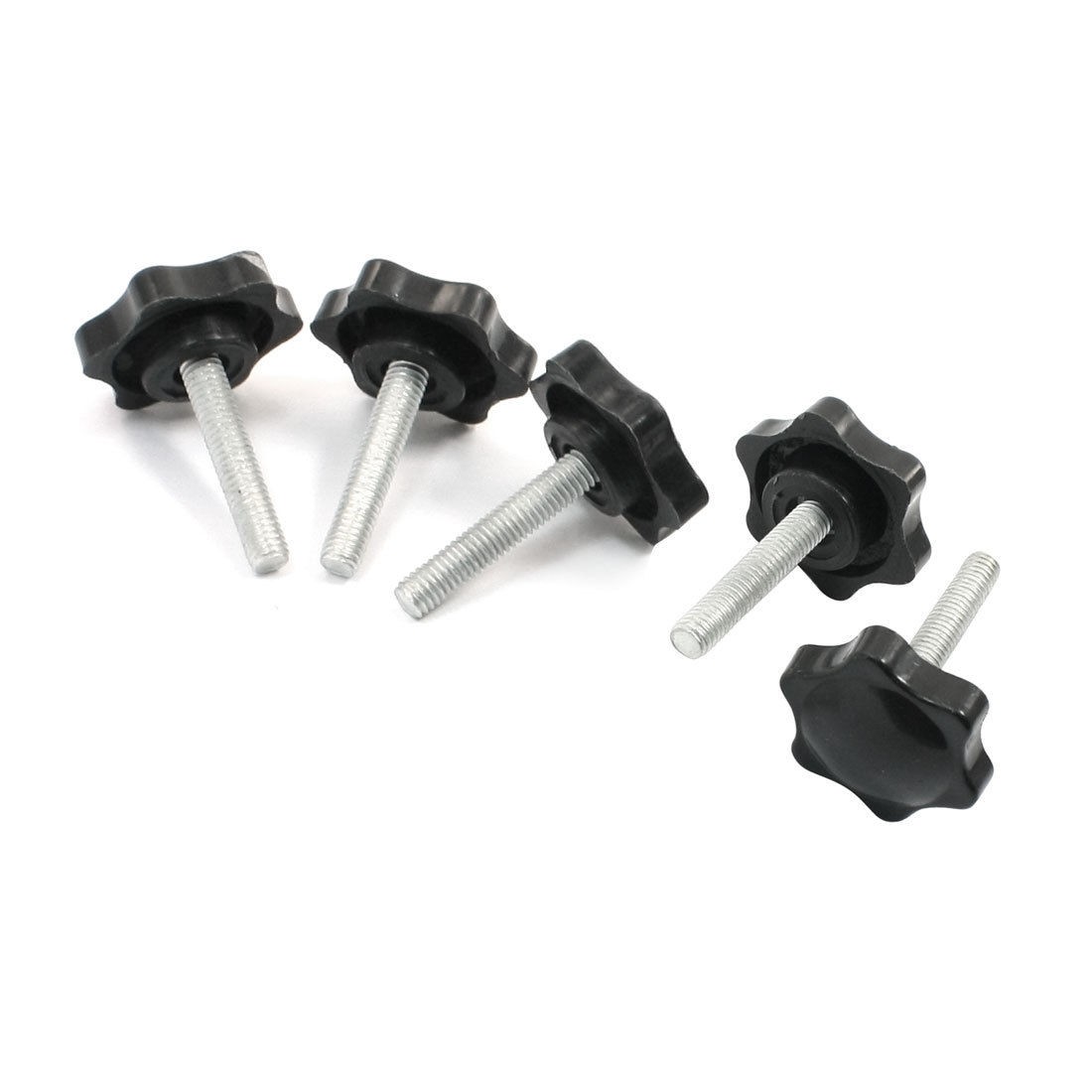 5 pcs M6 x 30mm Male Thread 28mm Star Head Clamping Knob Black