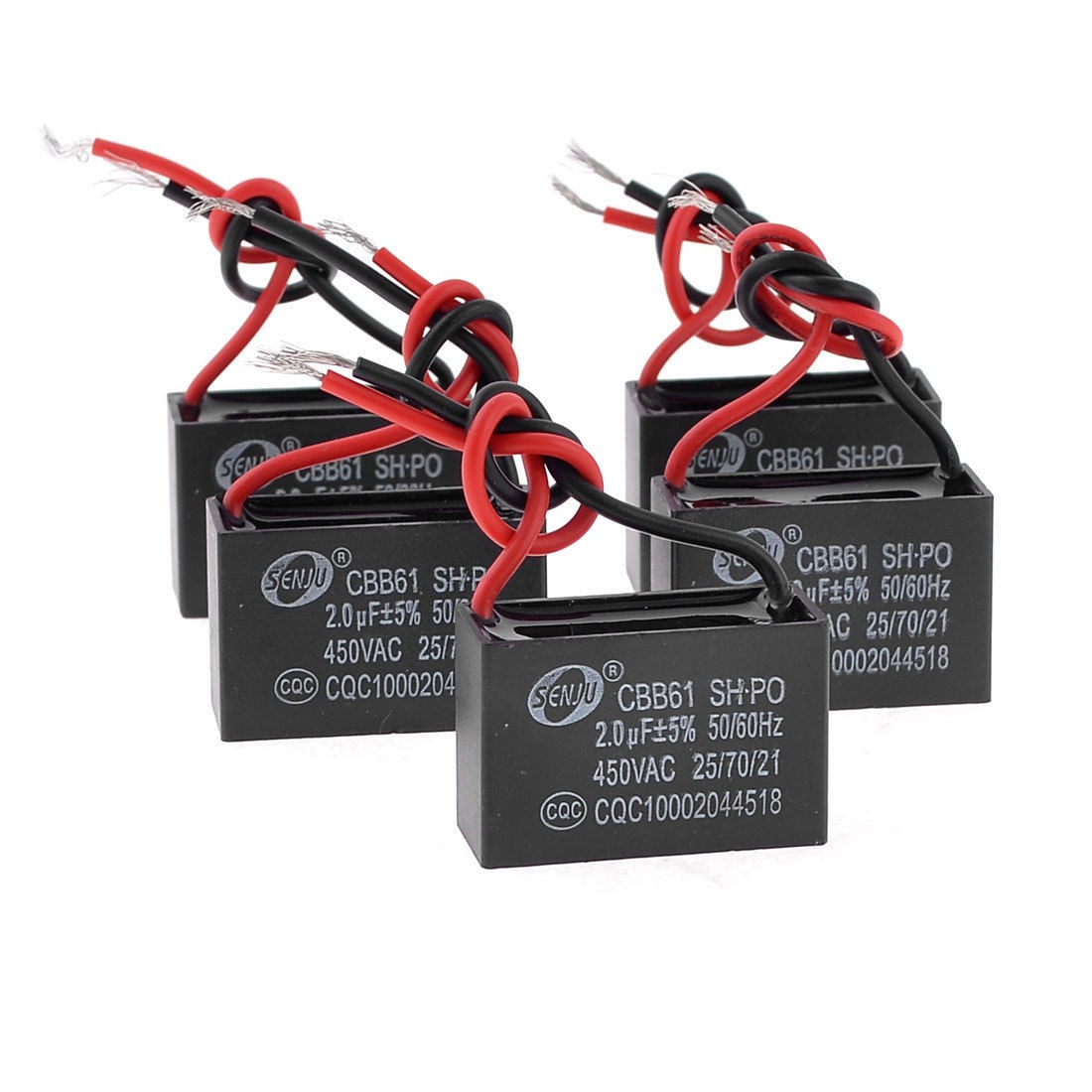 5pcs CBB61 2uF AC 450V 2-Wire Rectangle Non Polar Motor Run Capacitor