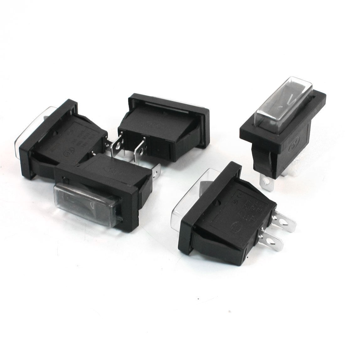 5PCS 2Positions SPST Panel Mount Black Snap In Boat Rocker Switch w Cover