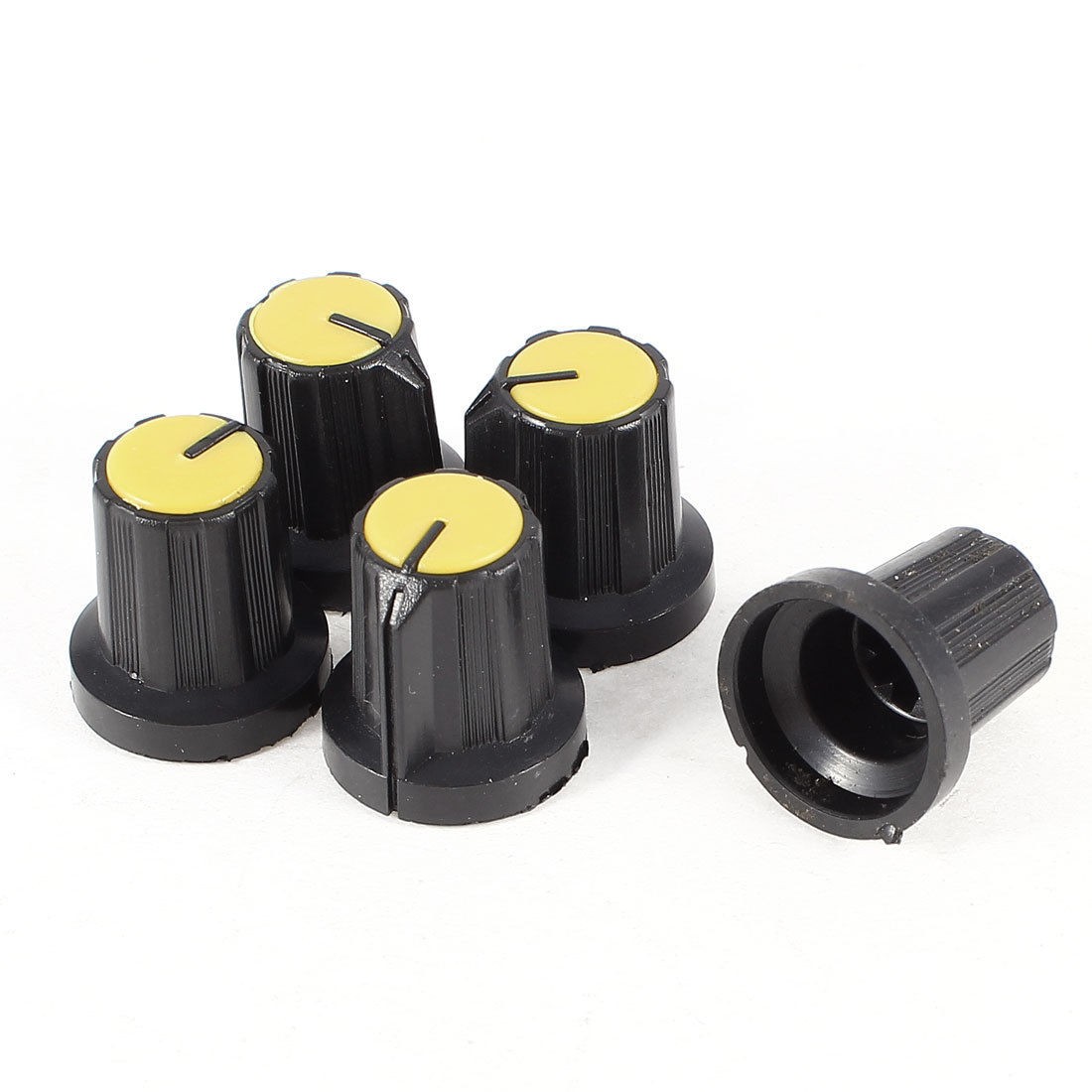 5 Pieces Plastic Flat Top Skirted Knob Black Yellow for 6mm Dia Shaft