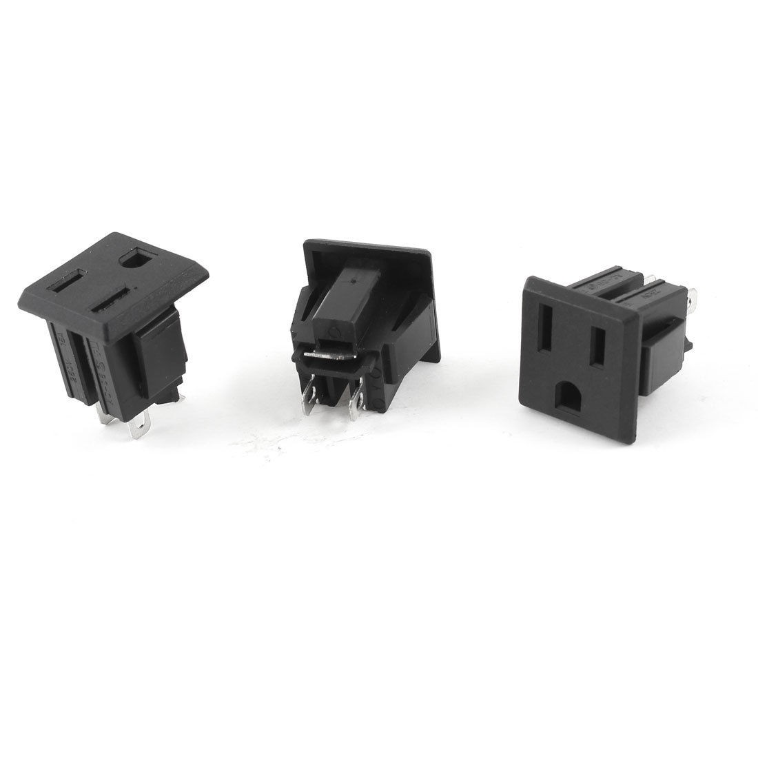 3 Pcs AC 125V 15A US 3 Pin Terminals Power Socket Connector Black