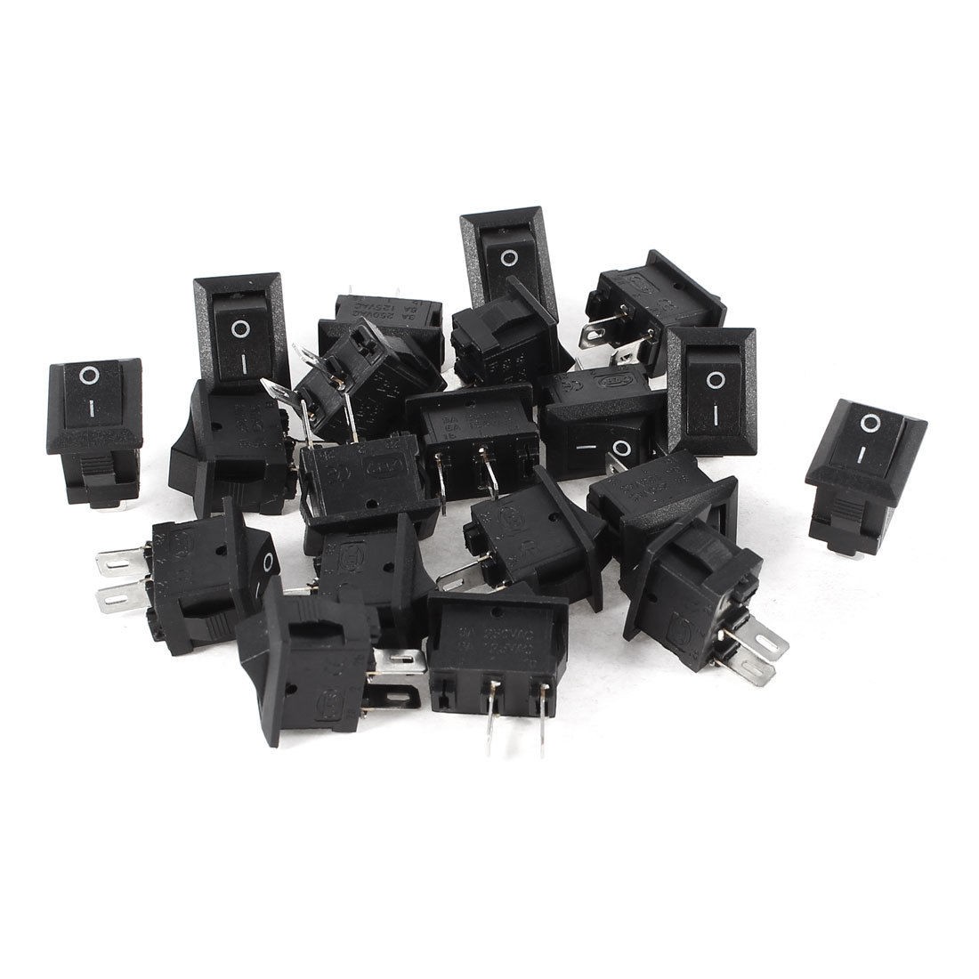 20 Pcs AC 250V/3A 125V/6A 2 Pins SPST On/Off Snap In Panel Mount Rocker Switch