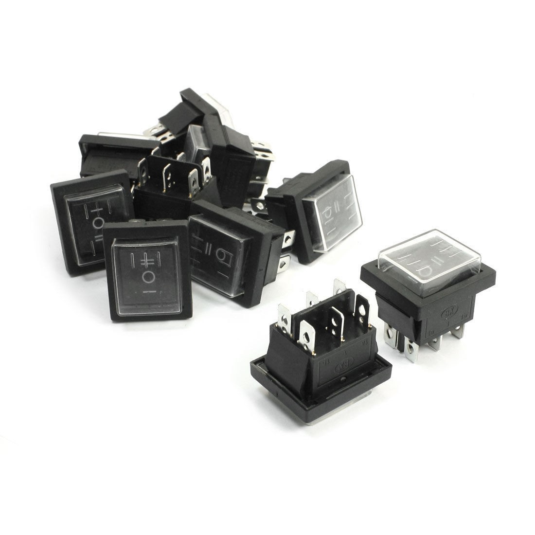 10Pcs Black 6 Pin DPDT On/Off/On Waterproof Rocker Switch AC 250V/16A 125V/20A