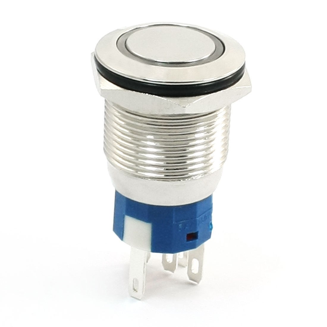 24V Red Illuminated LED 19mm Dia Stainless Steel Locking Flat Button Switch SPDT