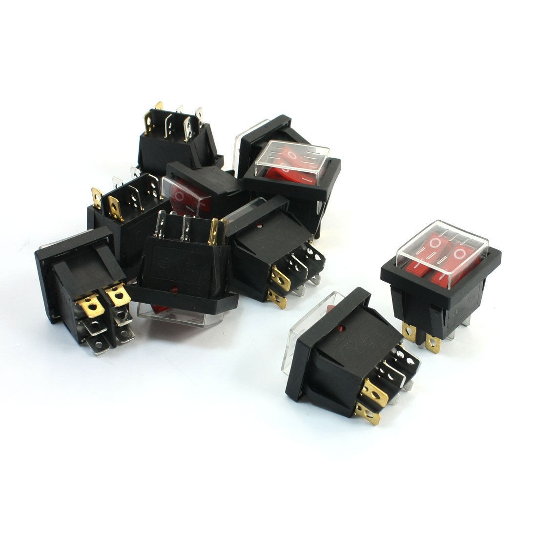10PCS AC 125V/20A 250V/15A Red Illuminated Two SPST Waterproof Rocker Switch
