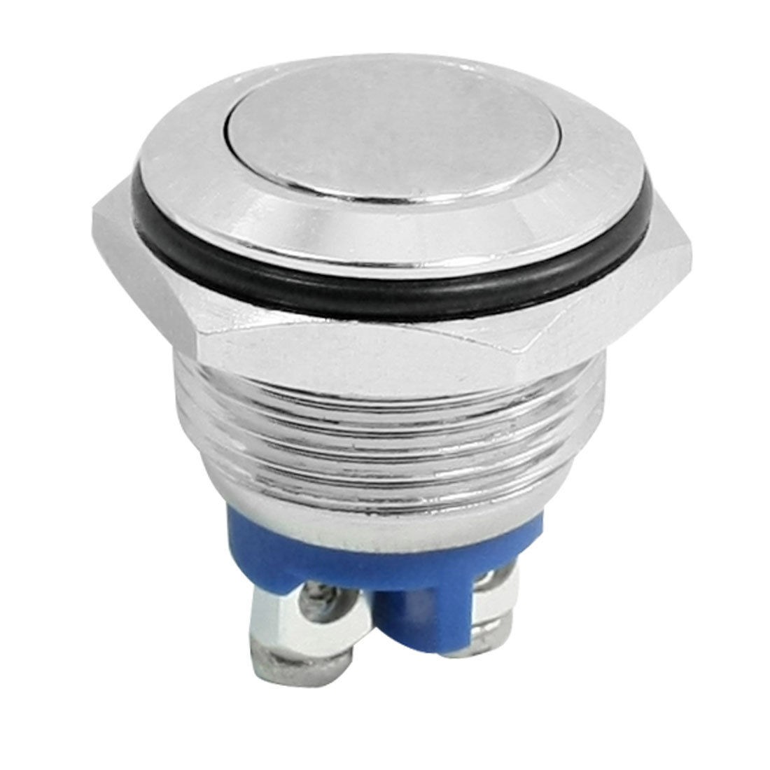 2-Terminals 16mm Thread SPST Momentary Metal Flat Head Button Switch