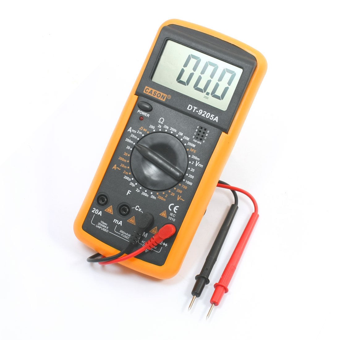 Black Orange Plastic Housing DT-9205A Digital Multimeter w Pair Test Probes