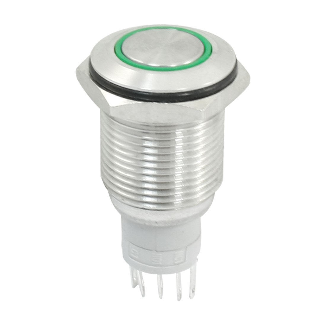 16mm Dia Green Ring LED Light 12V Stainless Momentary SPDT Button Switch
