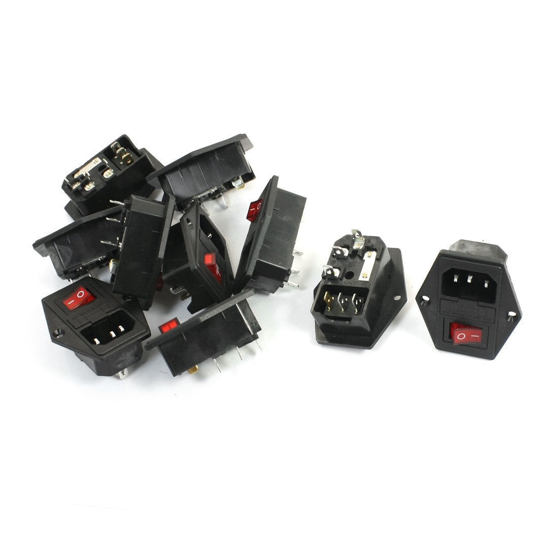 10x Red Pilot Lamp 3Pin Rocker Switch Fuse Holder IEC320 C14 Inlet Power Socket