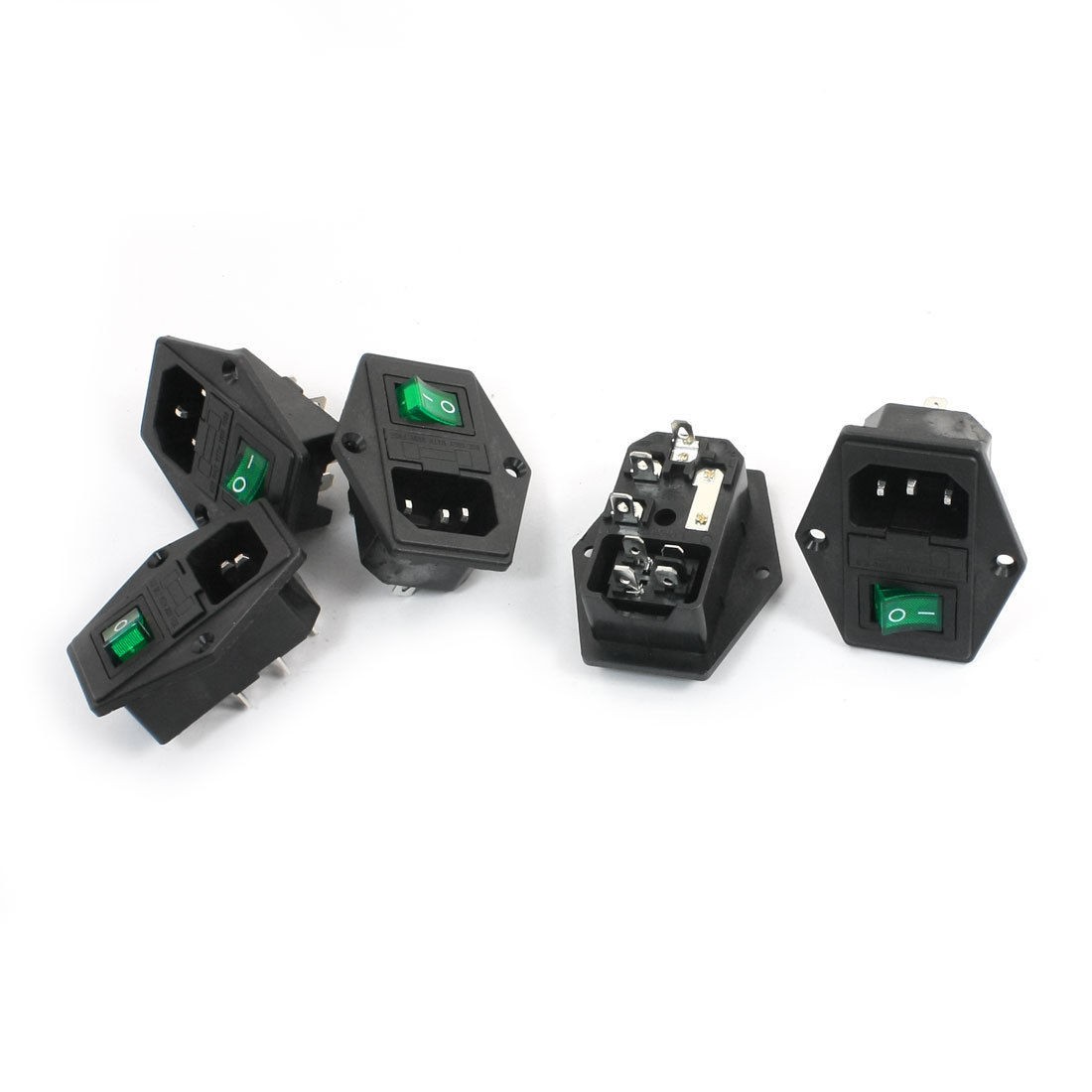 Panel Mount Fuse Holder IEC320 C14 Inlet Green Lamp DPST Switch Power Socket x5