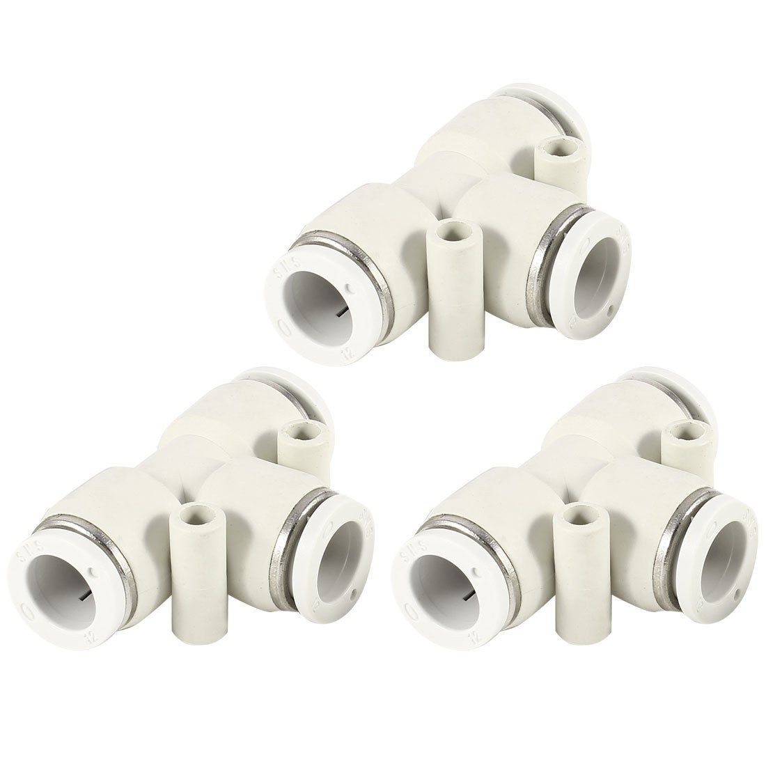 3 Pcs 12mm to 12mm T Type 3 Ports Air Pneumatic Quick Fitting Connectors White